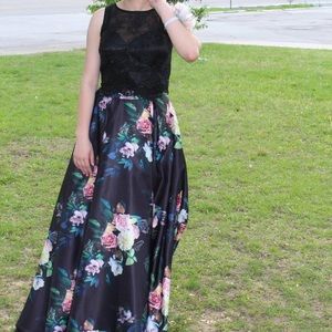 Black two piece floral design size 7/8 altered